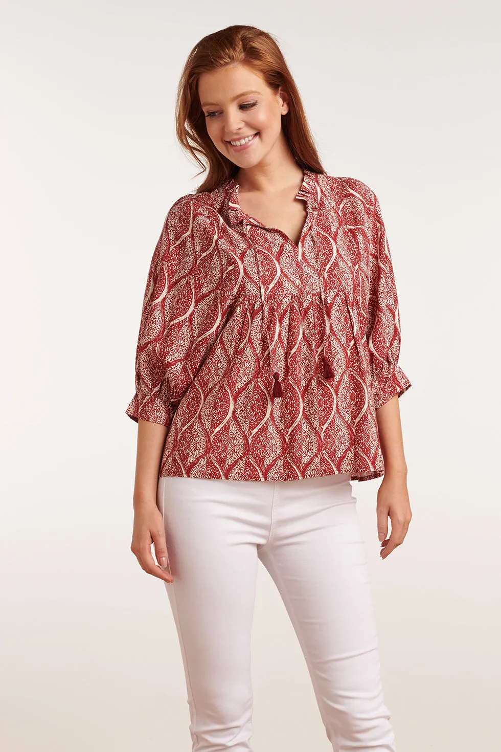 Smashed Lemon Milou Red and White Blouse