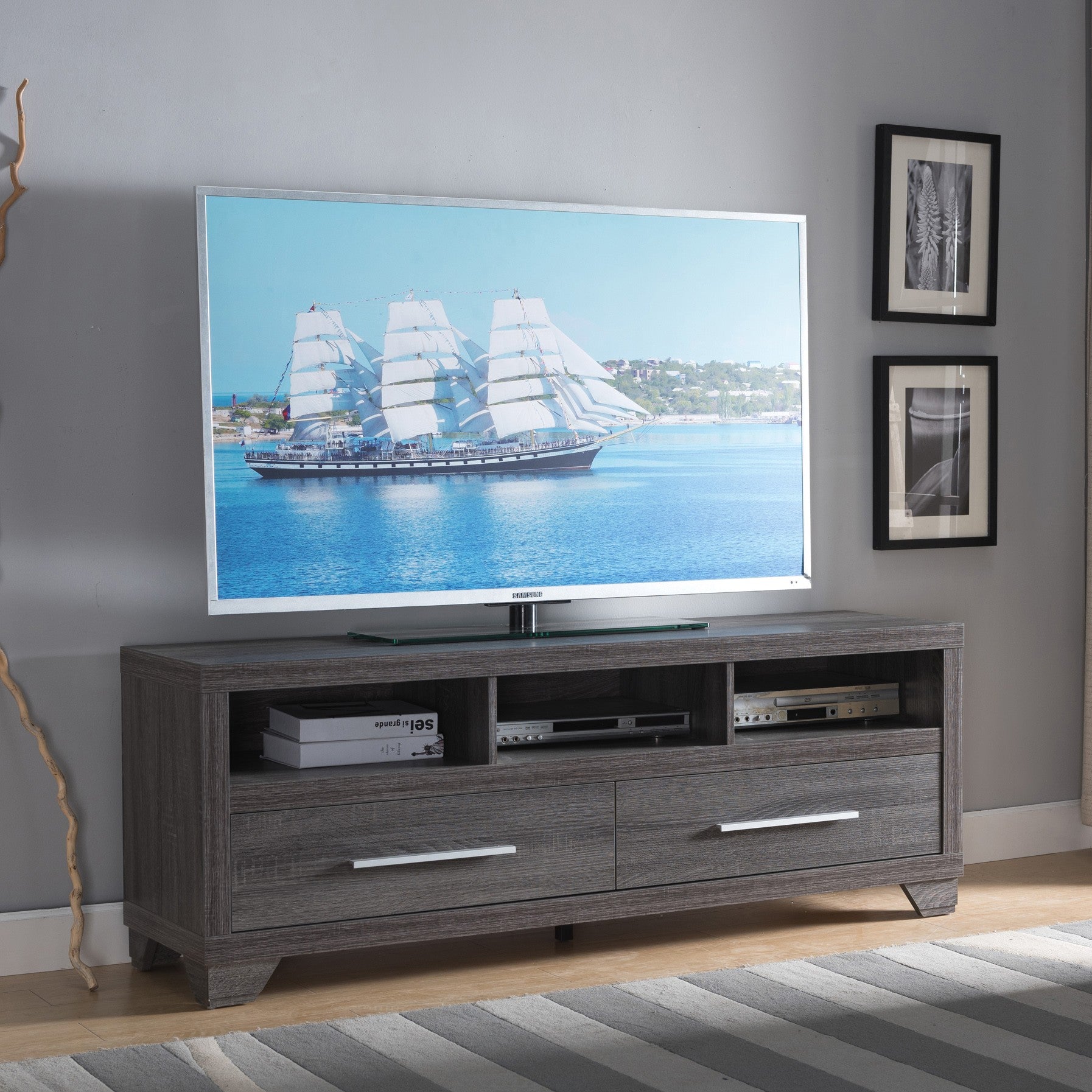 Stunning Modern Grey TV Console Cabinet