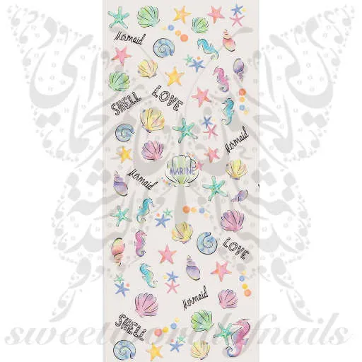 Summer Nail Art Seahorse Starfish Shells water Decals Wraps