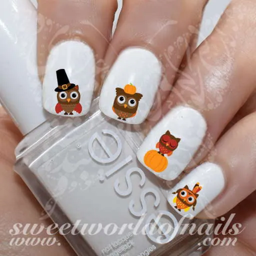 Thanksgiving Owls Nail Art Fall Water Decals Transfers Wraps