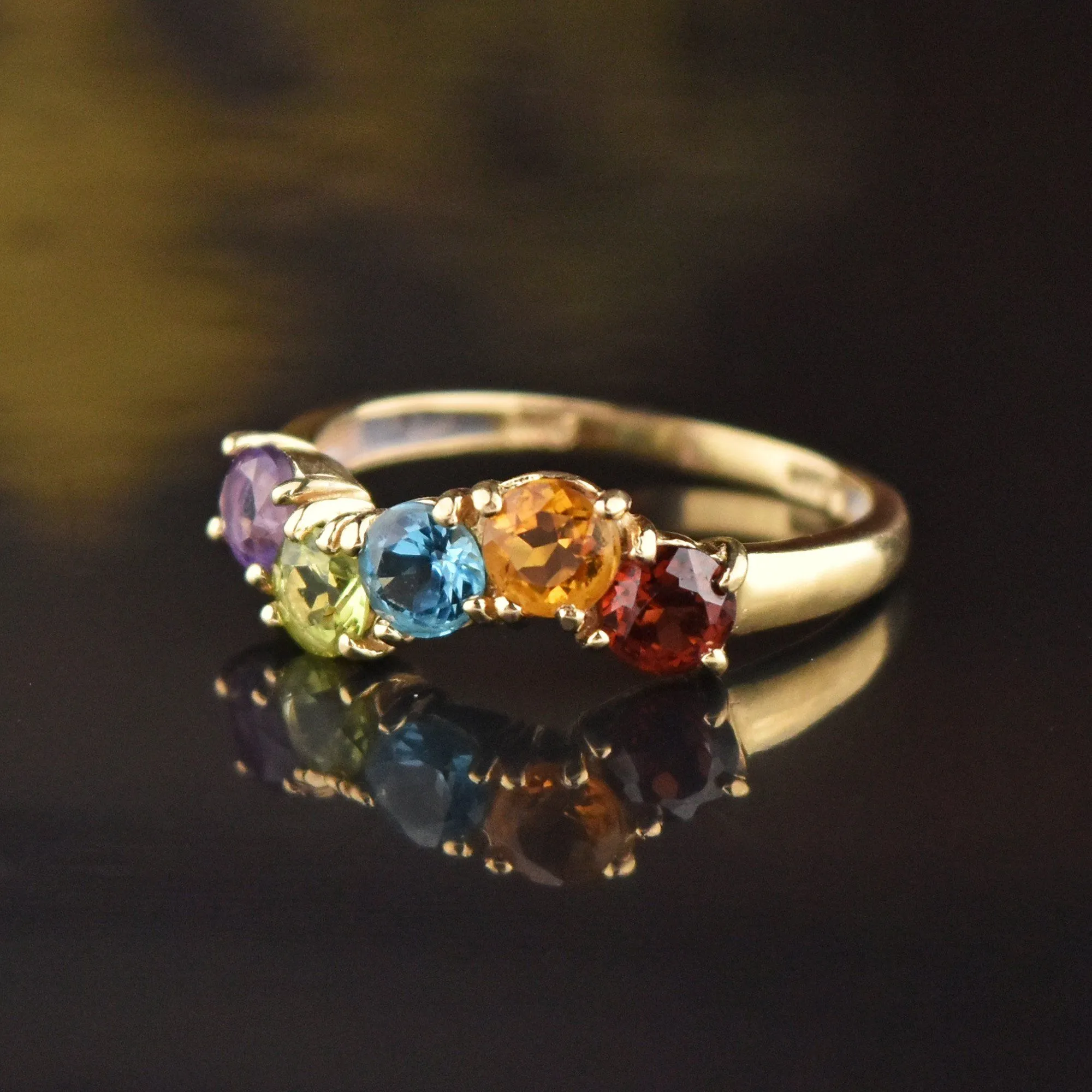 Topaz Peridot Garnet Amethyst Citrine 14K Gold Wave Ring