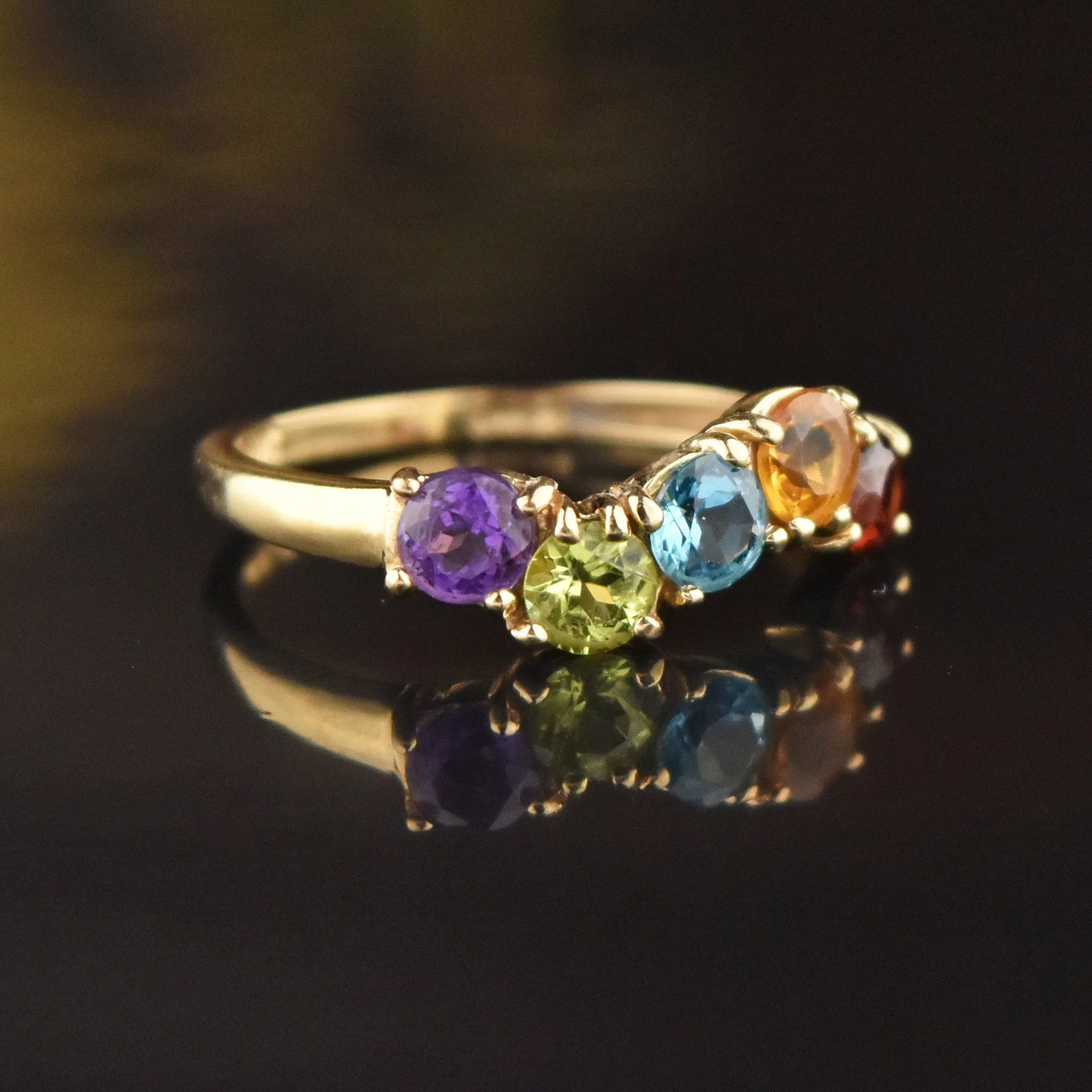 Topaz Peridot Garnet Amethyst Citrine 14K Gold Wave Ring