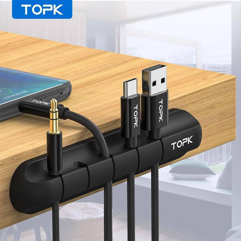 TOPK Cable Organizer Silicone USB Cable Winder Desktop Tidy Management Clips Cable Holder