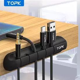 TOPK Cable Organizer Silicone USB Cable Winder Desktop Tidy Management Clips Cable Holder