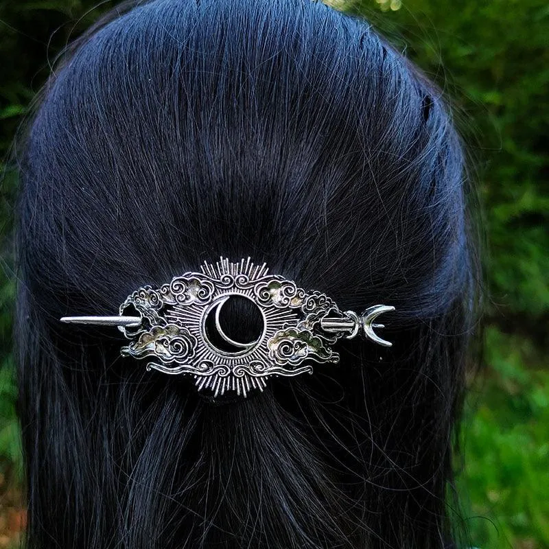 Vintage Renaissance Crescent Moon Cloud Hair Barrette Witchy Moon Hair Stick