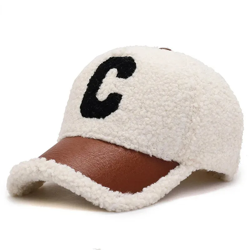 Winter Embroidery Lamb Wool Baseball Cap Teddy Cashmere Warm Cap