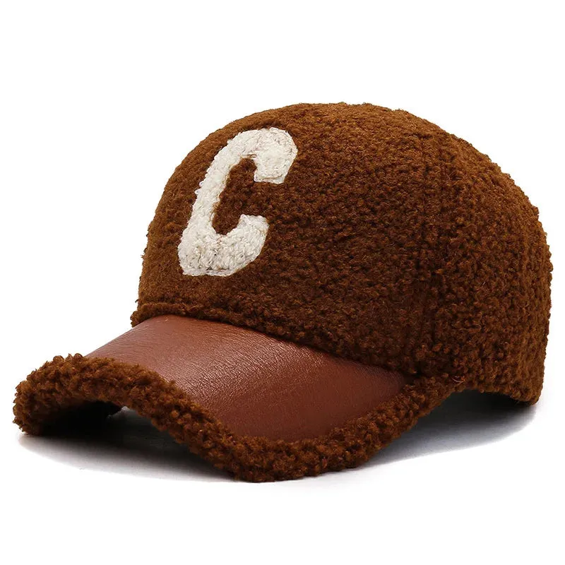 Winter Embroidery Lamb Wool Baseball Cap Teddy Cashmere Warm Cap