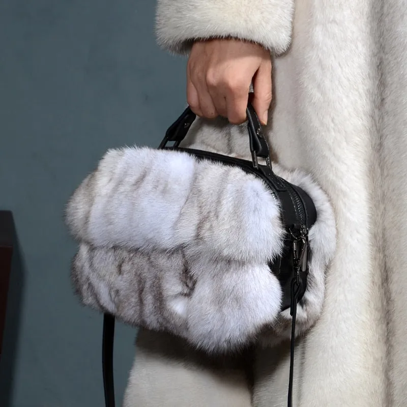 Winter Fashion Fox Fur Bag Women's Fur Shoulder Crossbody Plush Trend Textured Leather Handbag