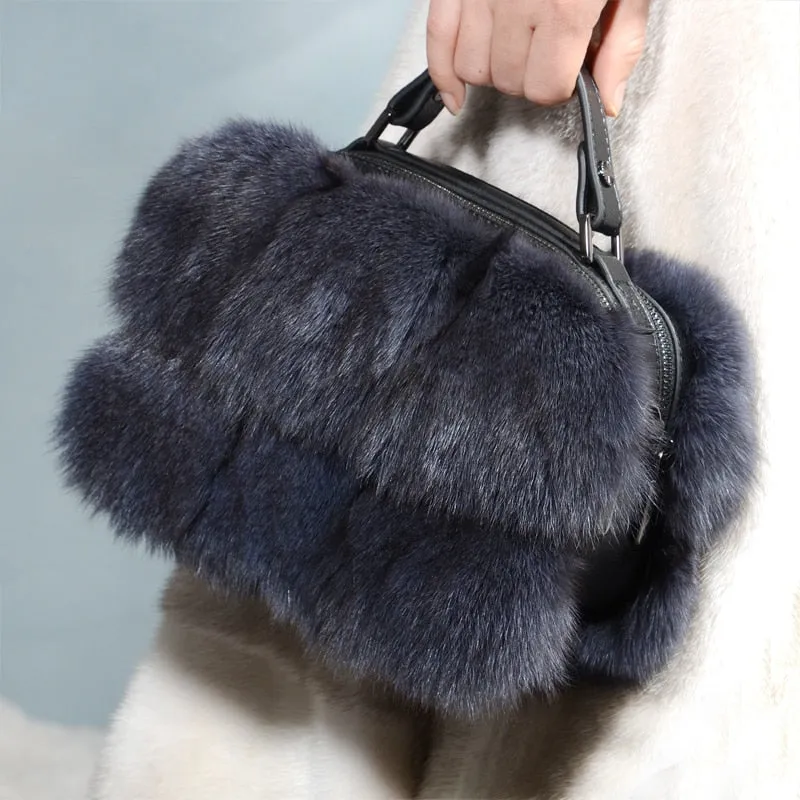 Winter Fashion Fox Fur Bag Women's Fur Shoulder Crossbody Plush Trend Textured Leather Handbag