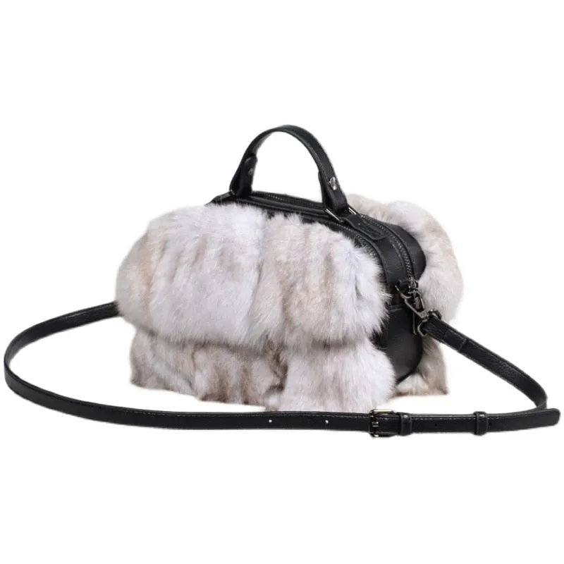 Winter Fashion Fox Fur Bag Women's Fur Shoulder Crossbody Plush Trend Textured Leather Handbag