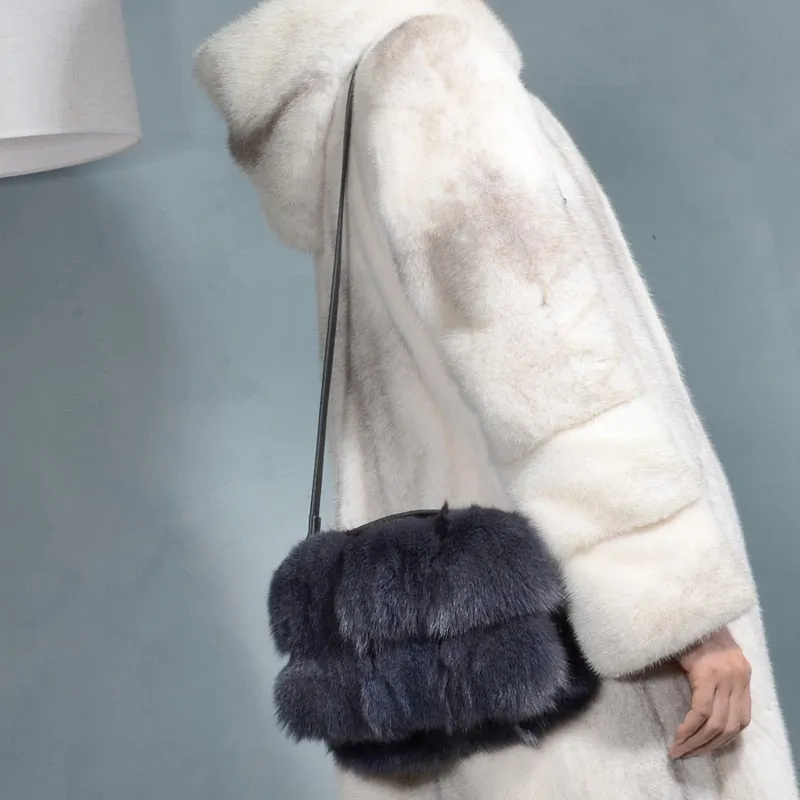 Winter Fashion Fox Fur Bag Women's Fur Shoulder Crossbody Plush Trend Textured Leather Handbag