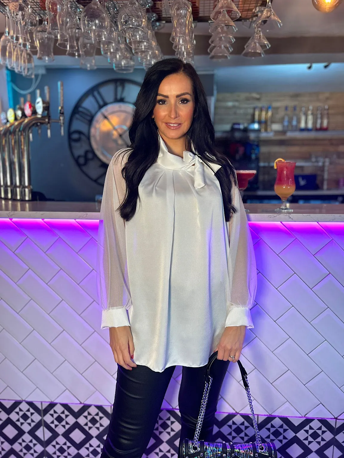 Winter White Neck Tie Blouse Lucy