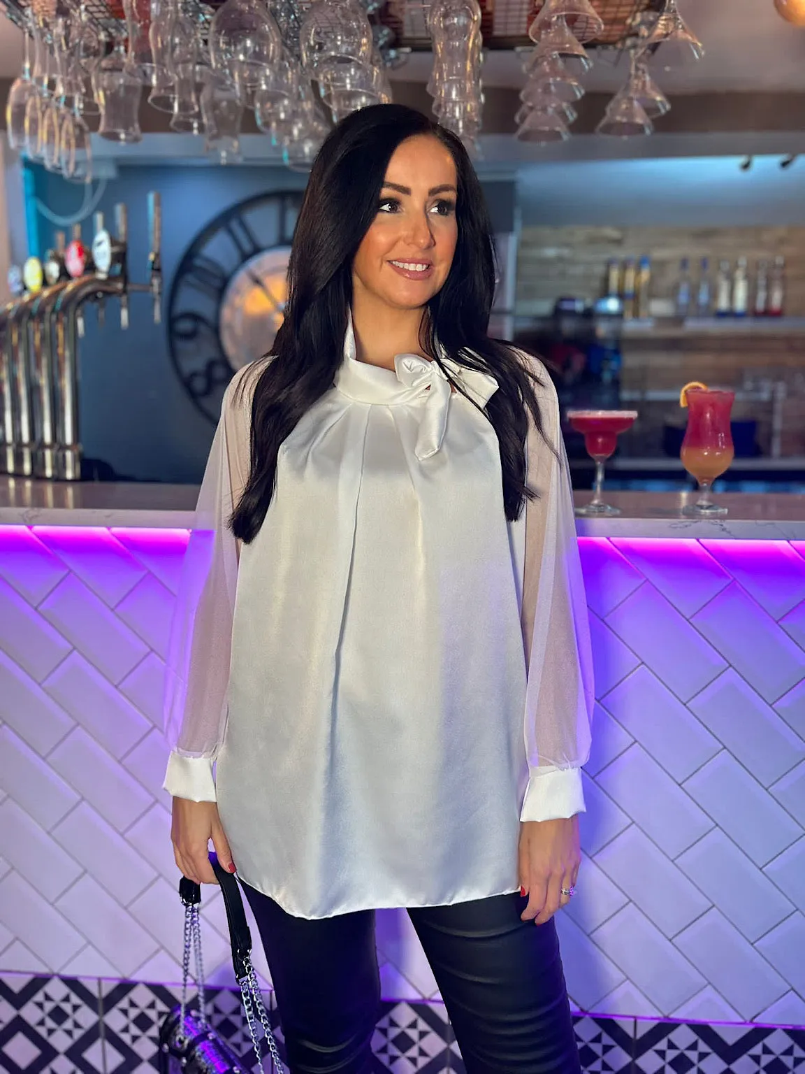 Winter White Neck Tie Blouse Lucy