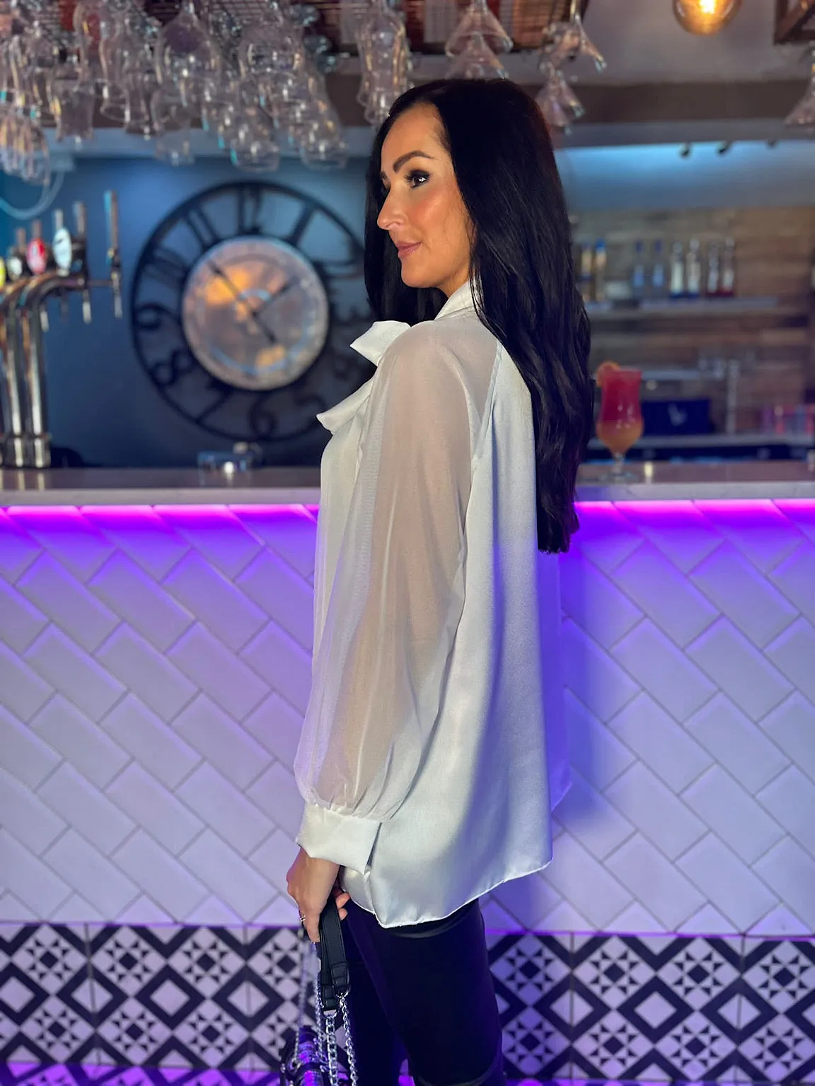 Winter White Neck Tie Blouse Lucy